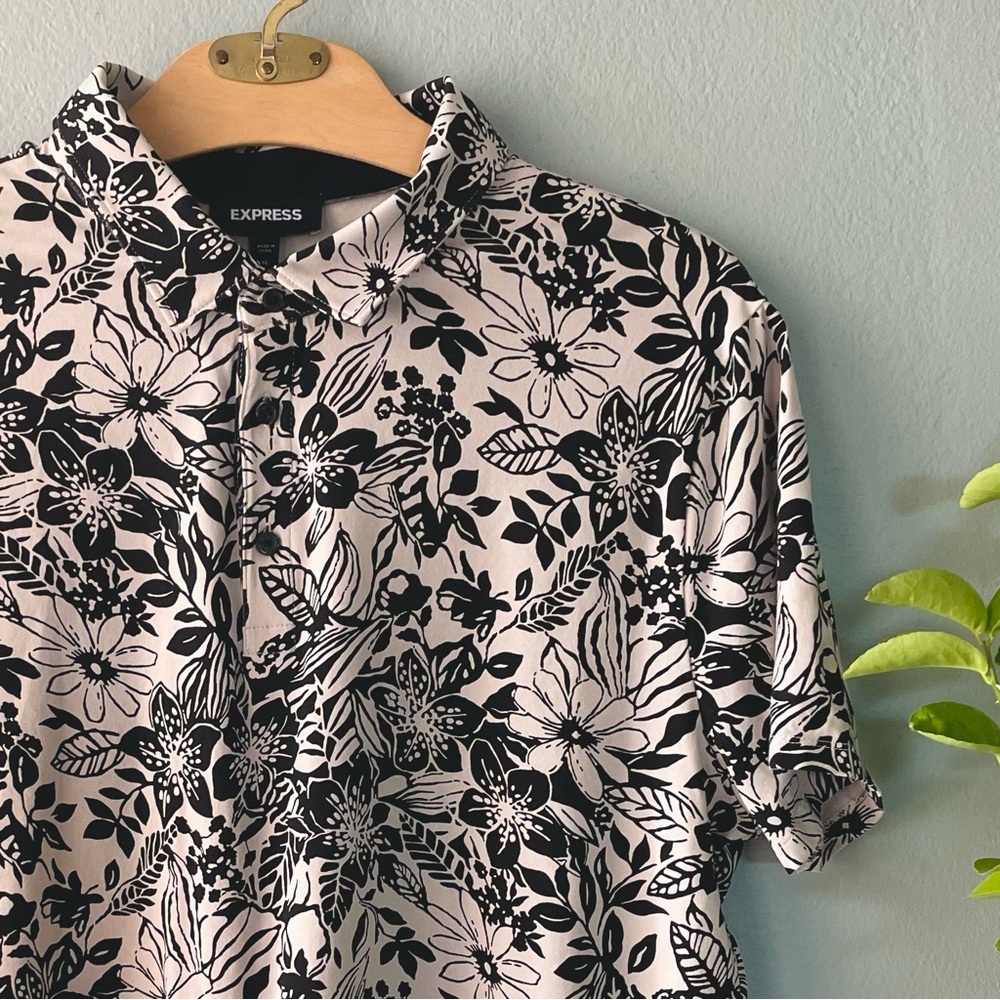 🌱5/$25🌱 Express | Tropical Floral Cotton Blend Polo Shirt